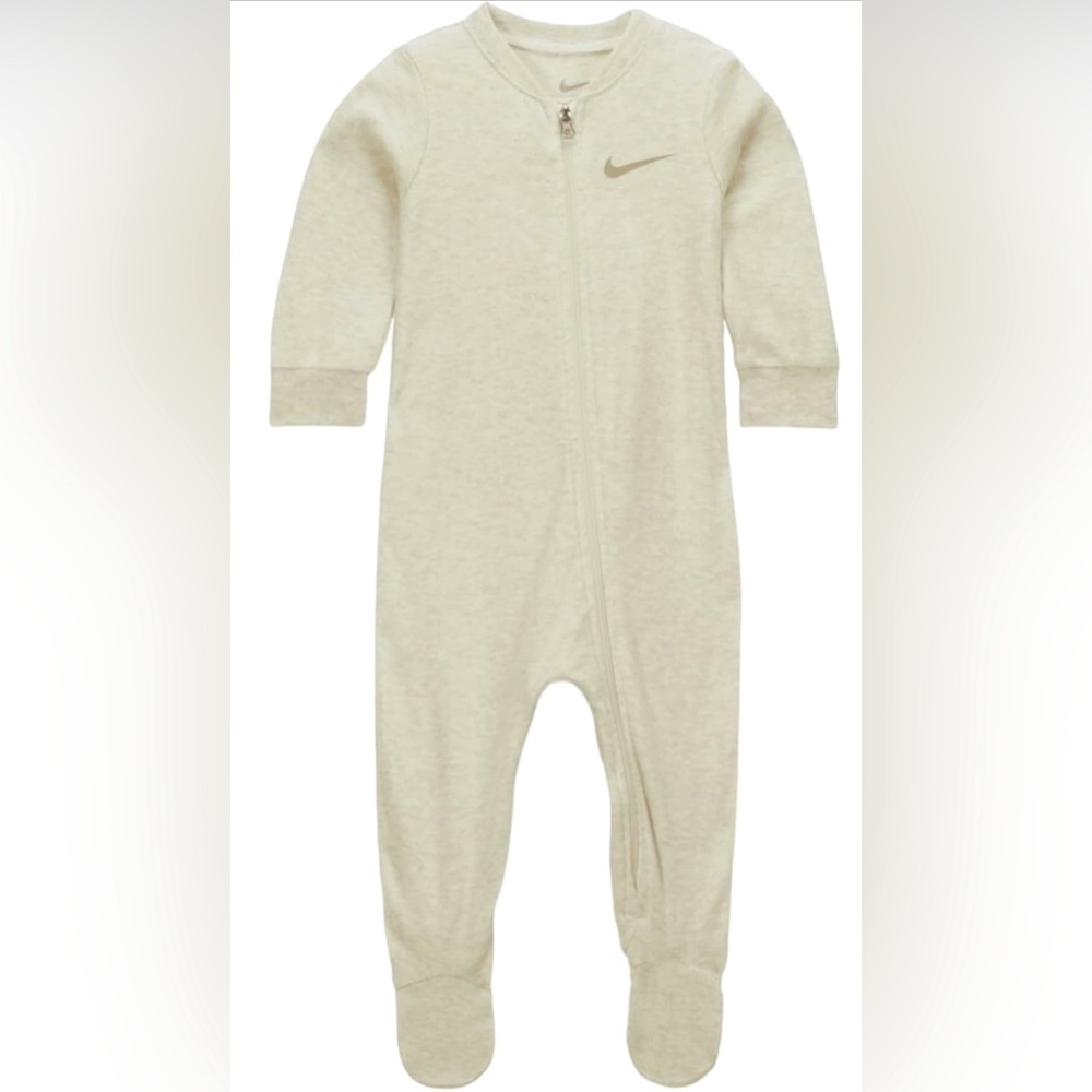 Nike Baby One-Piece Zip Footed Romper Neutral Oat Sports Pajamas